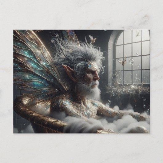 Seelachs mit grauem Haar in der goldenen Badewanne Postkarte (Vorderseite)