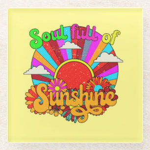 Seele voller Sonnenschein - farbenfrohe Retro-Sonn Glasuntersetzer