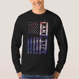 Seeleben Amerikanische Flagge Dock Sonnenuntergang T-Shirt