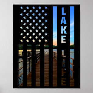 Seeleben Amerikanischer Flaggen Dock Sonnenunterga Poster