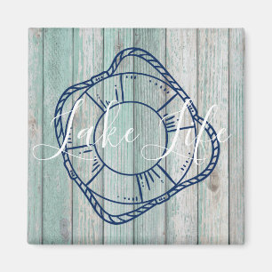 Seeleben & Rettungsring Blau Holz Magnet