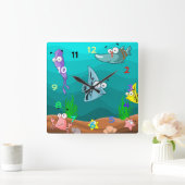 Seeleben unter dem Meer mit Zahlen Quadratische Wanduhr (Zuhause)