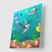 Seeleben unter dem Meer mit Zahlen Quadratische Wanduhr (Winkel)