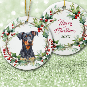 Seelenvolle Dobermann-Pinscher-Hund in Tannenbaumz Keramik Ornament