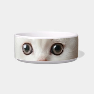 Seelenvoller Blick: Minimalistische weiße Kitten-K Napf