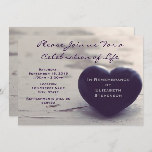 Seelenvolles Lila Herz am Strand Einladung (Vorne/Hinten)