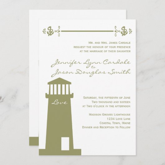 Seeleuchtturm-Anker-weise Hochzeits-Einladung Einladung (Vorne/Hinten)