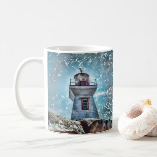 Seeleuchtturm-Türkis-Blau-Foto-Kunst Kaffeetasse (Mit Donut)