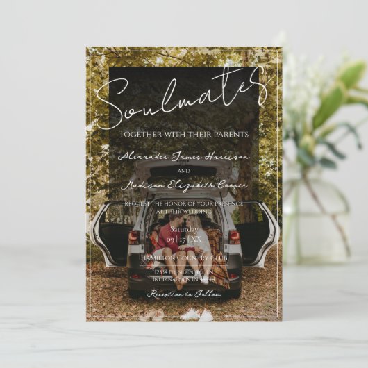 Seeleute Foto Hochzeit Einladung | Schwarzes Overl (Stehend Vorderseite)