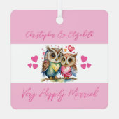 Seeleute niedliche Eulen glücklich verheiratet ros Ornament Aus Metall (Rückseite)