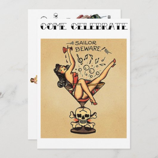 Seeleute passen auf! Junggeselinnen-Abschied Einladung (Vorne/Hinten)