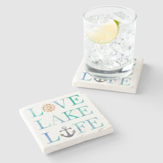 Seelove See-Leben-Anker-Rad-Typografie Steinuntersetzer (Seitenansicht)