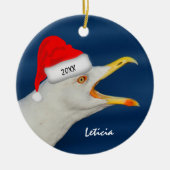 Seelöwe in der Weihnachtsmannmütze Weihnachten Keramik Ornament (Vorne)