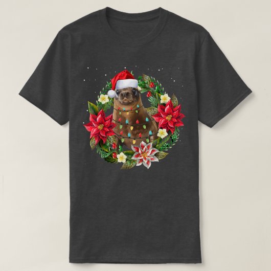 Seelöwe mit Weihnachtslichtmatte T-Shirt (Design vorne)