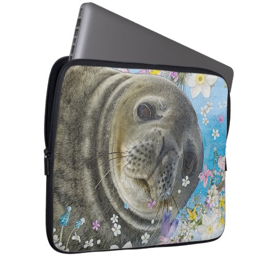 Seelöwe Schwimmen in Blume Laptopschutzhülle (Vorne Rechts)