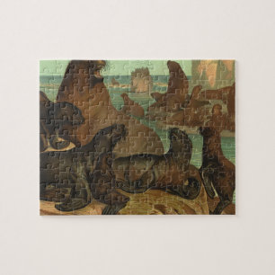 Seelöwen am Strand, Vintage Meeresleben Tier Puzzle