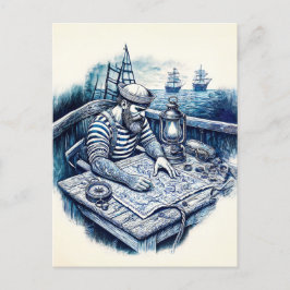 Seemann, der eine Karte auf dem Schiffsdeck liest