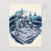 Seemann, der eine Karte auf dem Schiffsdeck liest (Vorderseite)