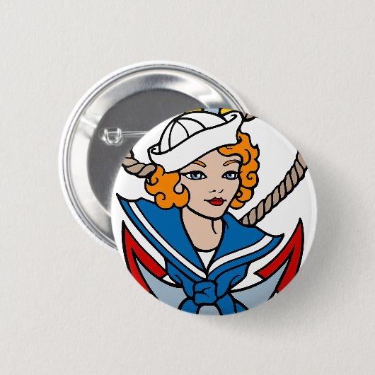 Seemann-Mädchen-und Anker-Tätowierungs-Kunst Button (Vorne & Hinten)