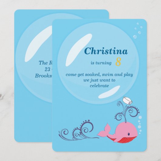 Seemann-Mädchen-Wal-Geburtstag Einladung (Vorne/Hinten)