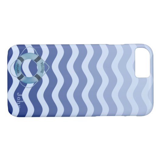 Seemann Navy Blue Waves Streifen Case-Mate iPhone Hülle (Rückseite (Horizontal))