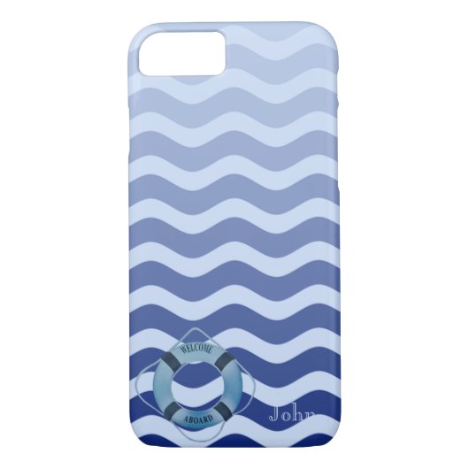 Seemann Navy Blue Waves Streifen Case-Mate iPhone Hülle (Rückseite)