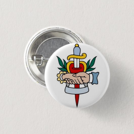 Seemann-Tätowierung - Händedruck u. Dolch - Knopf Button (Vorne & Hinten)