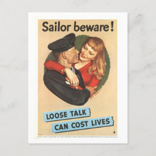 Seemann, Vorsicht! Lose Reden Kriegszeit Vintage Postkarte