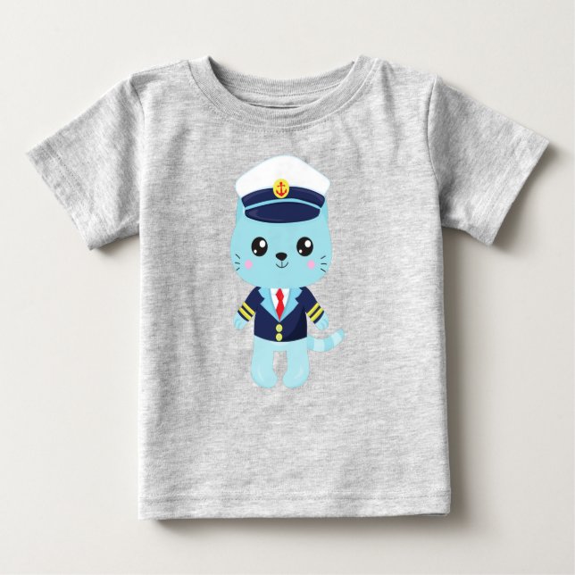 Seemännerkatze, Sailor Hat, Bootsführer, Blue Cat Baby T-shirt (Vorderseite)