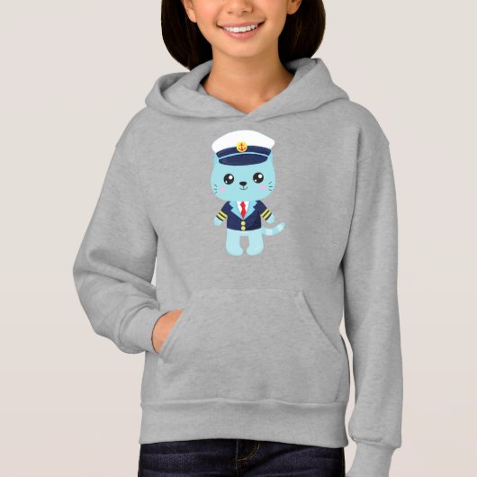 Seemännerkatze, Sailor Hat, Bootsführer, Blue Cat Hoodie (Vorderseite)