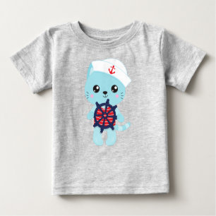 Seemännerkatze, Sailor Hat, Bootsführer, Niedliche Baby T-shirt