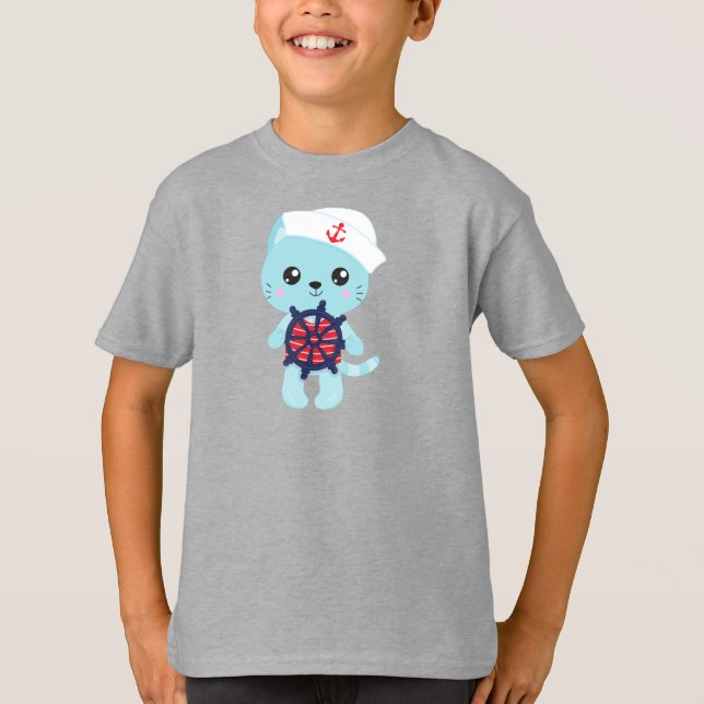 Seemännerkatze, Sailor Hat, Bootsführer, Niedliche T-Shirt (Vorderseite)