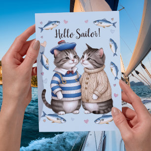 Seemännerkatze Valentine Nautical Fischer Cat Karte