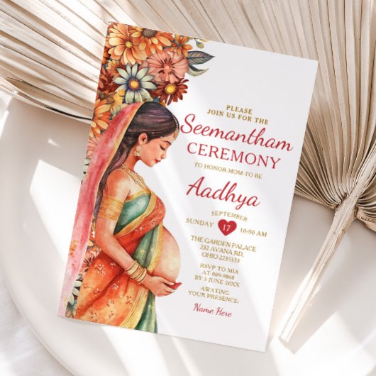 Seemantham Indian Baby Shower Valaikappu Mutter Einladung