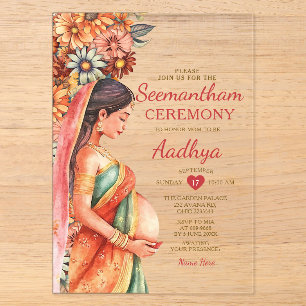 Seemantham Indische Babyparty Valaikappu Mutter Acryleinladungen