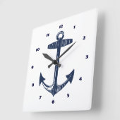 Seemarine-Anker-Muster Quadratische Wanduhr (Winkel)