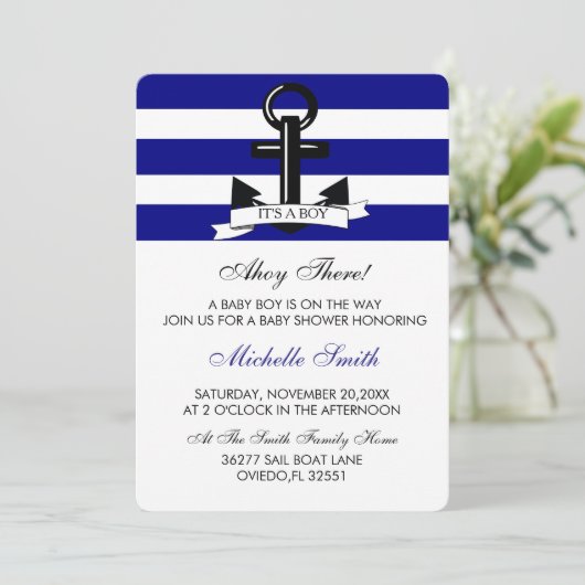 Seemarine-Baby-Duschen-Einladung Einladung (Stehend Vorderseite)