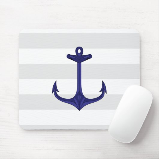 Seemarine-Blau-Anker-graues Weiß-Streifen Mousepad (Mit Mouse)