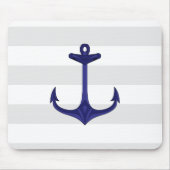 Seemarine-Blau-Anker-graues Weiß-Streifen Mousepad (Vorne)