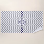 Seemarine-Blau-Anker-Zickzack Muster-Familie Strandtuch (Vorderseite)