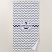 Seemarine-Blau-Anker-Zickzack Muster-Familie Strandtuch (Vorderseite)