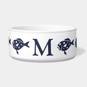 Seemarine-Blau-Fische u. Monogramm des Weiß- Napf