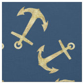 Seemarine-Blau-GoldGlitzer-Anker-Muster Stoff (Nahaufnahme)