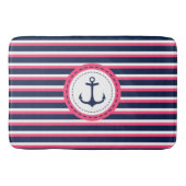 Seemarine-Blau-Pink-Streifen-Anker-Entwurf Badematte (Vorderseite)