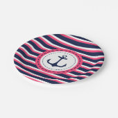 Seemarine-Blau-Pink-Streifen-Anker-Entwurf Pappteller (Schrägansicht)