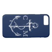 Seemarine-Blau-Skizze-Anker mit Monogramm | Case-Mate iPhone Hülle (Rückseite (Horizontal))