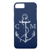 Seemarine-Blau-Skizze-Anker mit Monogramm | Case-Mate iPhone Hülle (Rückseite)