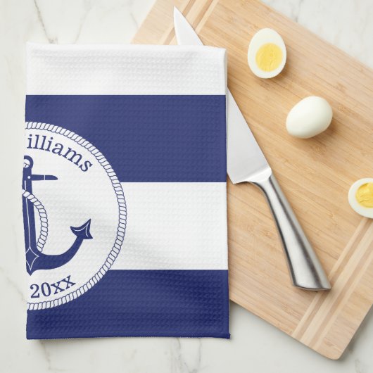Seemarine-Blau und Weiß Striped Geschirrtuch (Viertel Falte)