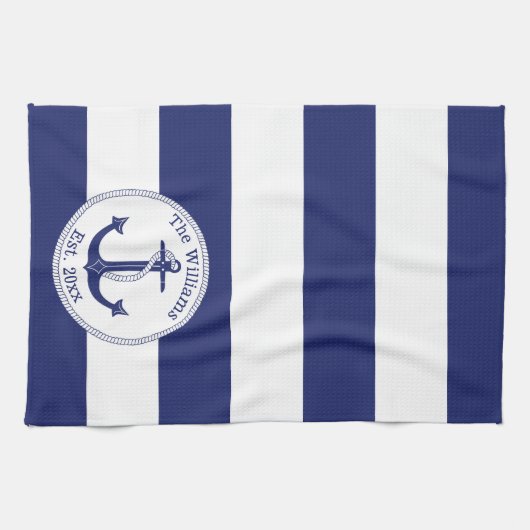 Seemarine-Blau und Weiß Striped Geschirrtuch (Horizontal)