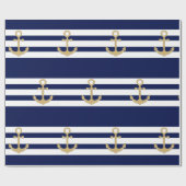 Seemarine-Blau-Weiß Stripes Goldanker Geschenkpapier (Flach)